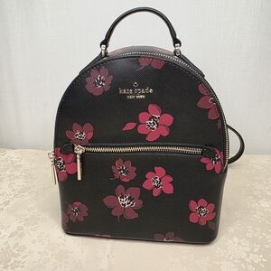 Kate Spade Karissa Medium Floral Backpack - Black & Burgundy Rose